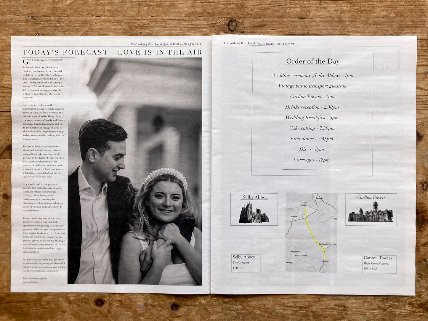 'On the Day' Edition - Wedding Newspaper